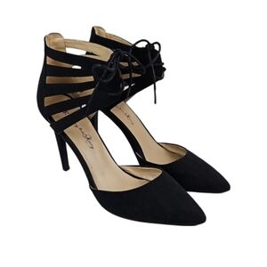 Lace-Up Stiletto High Heel Shoes woth Cutouts in Black, 6.5